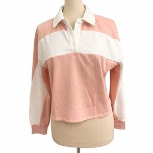 Hippie Rose Pink and White Rugby Style Polo Shirt Sweatshirt M NWT